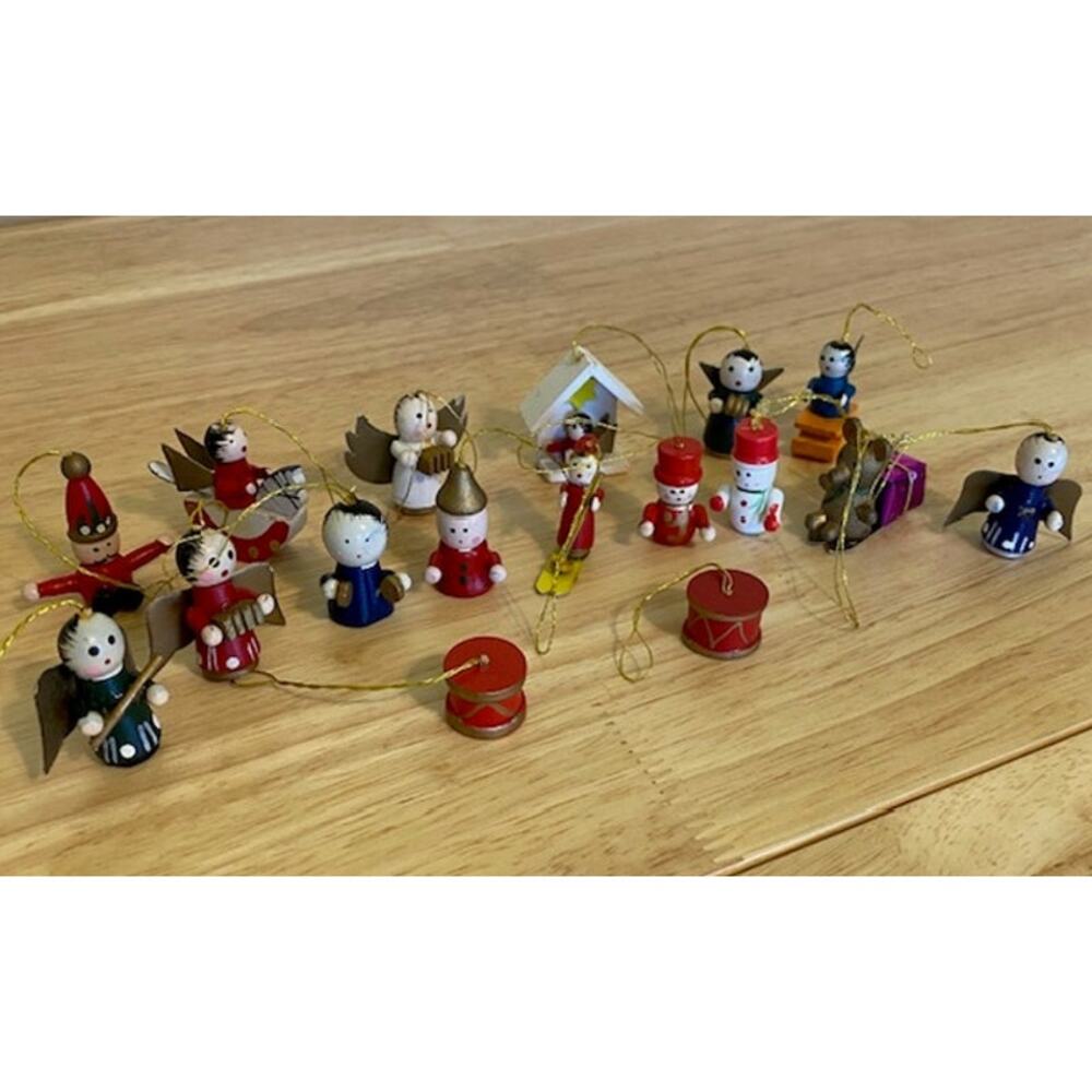 Vintage Set‎ of Miniature Wooden Christmas Ornaments